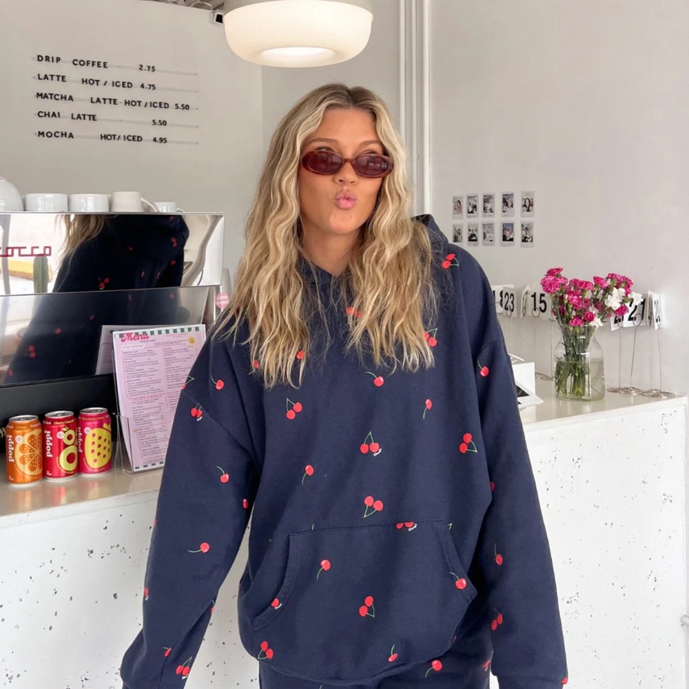 Navy Cherry Print Hoodie